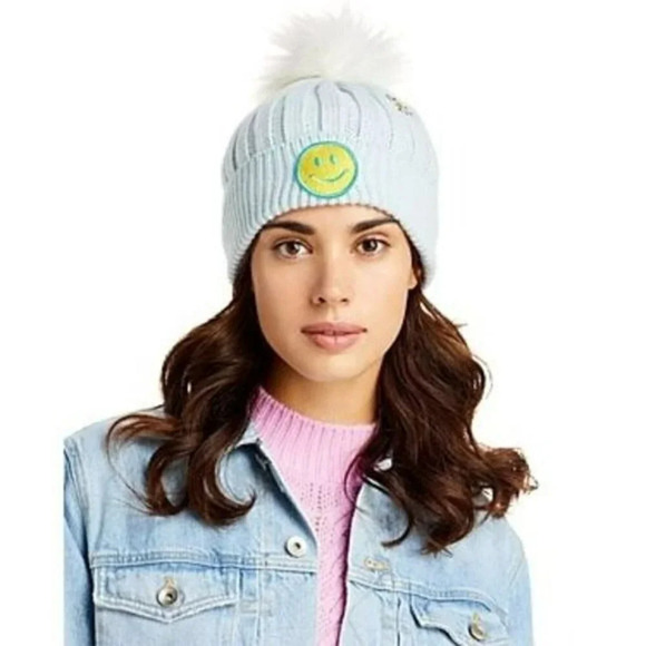 Aqua Women's Patch Pom-Pom Knit Hat Light Blue O/S (MSRP $58) - Picture 2 of 4